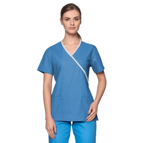 Bluza chirurgiczna damska  niebieska na trok 50%bawełna i 50%poliester