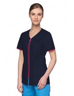 Bluza medyczna damska granatowa  na suwak w serek  rękaw krótki