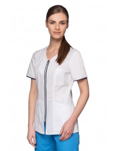 Bluza medyczna damska biała na suwak w serek  rękaw krótki
