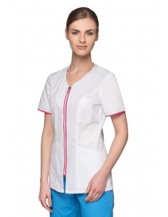 Bluza medyczna damska biała na suwak  rękaw krótki