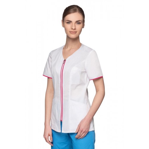 Bluza medyczna damska biała na suwak  rękaw krótki