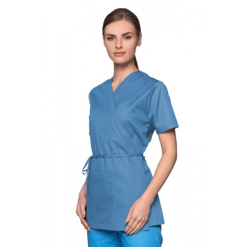 Bluza medyczna damska  tunika kosmetyczna damska niebieska wiązana