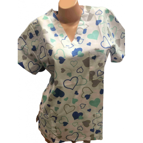 Bluza chirurgiczna /scrubs / we wzorki/   serca niebieskie   / ROZMIAR M / 100% bawełna ADW80W