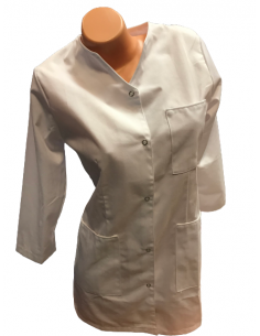 Bluza medyczna damska biała na napy w serek wycięcie  rękaw 3/4