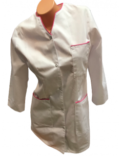 Bluza medyczna damska biała na napy w serek wycięcie