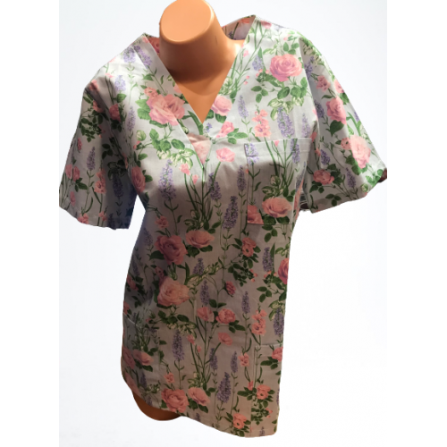 Bluza chirurgiczna damska kolorowa scrubs / we wzorki/   róże    / ROZMIAR XS / 100% bawełna ADW80W