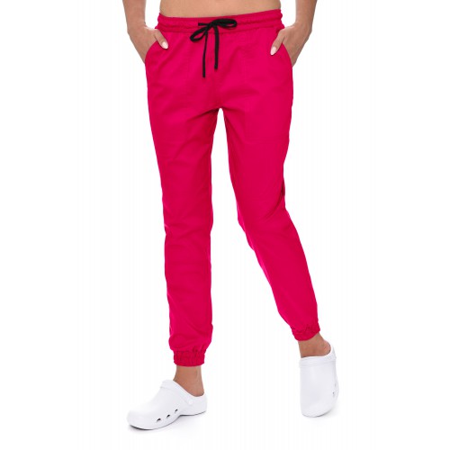 Spodnie medyczne damskie JOGGERY różowe amarantowe elastyczne  stretch