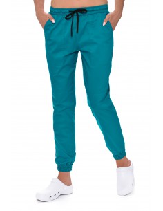 Spodnie medyczne damskie JOGGERY turkusowe elastyczne stretch 2