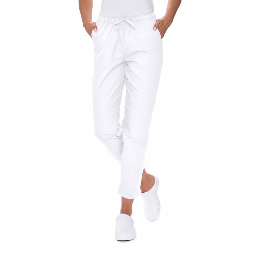 Spodnie medyczne damskie cygaretki białe 50% bawełna i 50% poliester