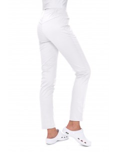 Spodnie medyczne damskie białe elastyczne ze zwężanymi nogawkami stretch 2