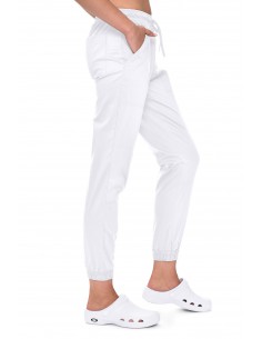 Spodnie medyczne damskie JOGGERY białe materiał 50% bawełna i 50% poliester