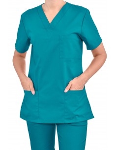 Bluza chirurgiczna damska  turkusowa elastyczna   bluza medyczna damska dopasowana   stretch