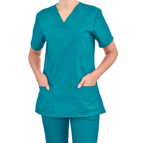 Bluza chirurgiczna damska  turkusowa elastyczna   bluza medyczna damska dopasowana   stretch