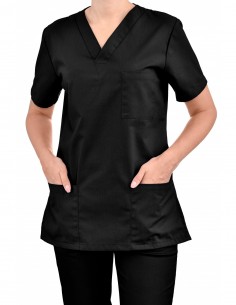 Bluza chirurgiczna damska czarna elastyczna bluza medyczna damska dopasowana stretch