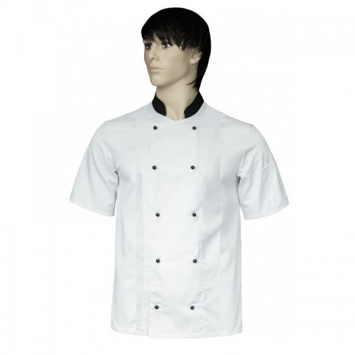Bluza kucharska  biała / rękaw krótki / zapinana na guziki  wstawki czarne ADWG12 RK