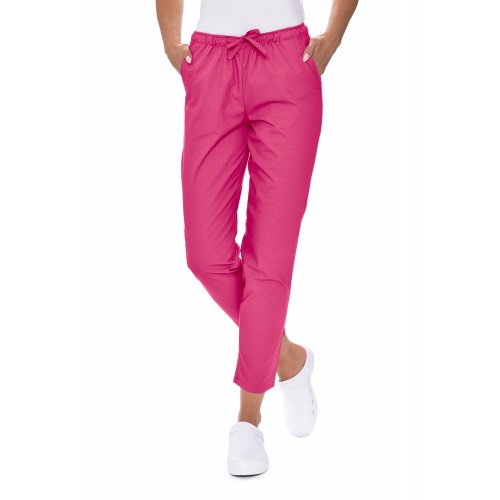 Spodnie medyczne damskie cygaretki różowe amarantowe stretch elastyczne