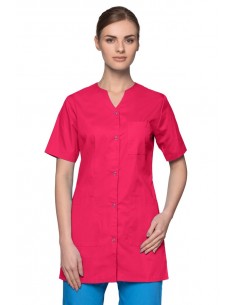 Bluza kosmetyczna damska amarantowa różowa  na napy  serek wycięcie  rękaw krótki