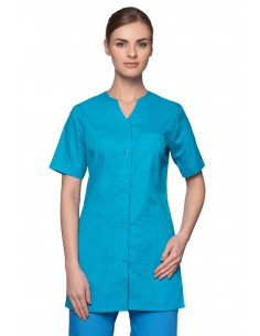 Bluza kosmetyczna damska turkusowa na napy  serek wycięcie  rękaw krótki