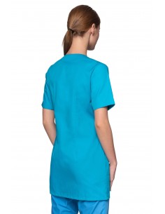 Bluza kosmetyczna damska turkusowa na napy  serek wycięcie  rękaw krótki 2