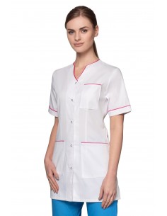 Bluza kosmetyczna damska biała na napy serek wycięcie  rękaw krótki