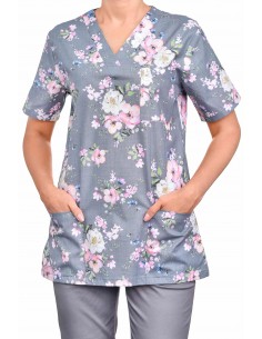 Bluza medyczna damska bawełna wzór kwiat wiśni 2