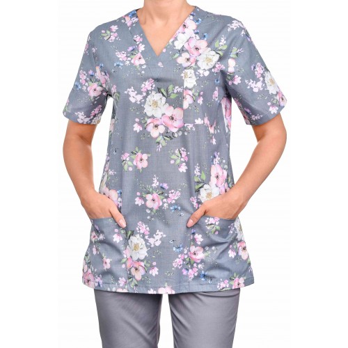 Bluza medyczna damska bawełna wzór kwiat wiśni