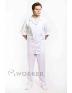 Bluza medyczna męska biała na napy z kołnierzem  rękaw krótki 2