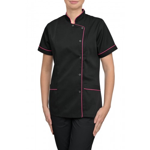 Bluza medyczna damska czarna tunika kosmetyczna damska czarna na napy ze stójką