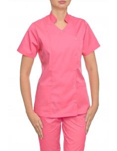 Bluza medyczna damska malinowa ze stójką na napy