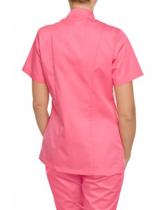 Bluza medyczna damska malinowa ze stójką na napy 2