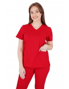 Bluza medyczna damska elastyczna kolor czerwony wiskoza elastan poliester