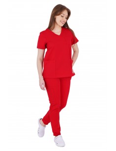 Bluza medyczna damska elastyczna czerwona  wiskoza  elastan  poliester 2