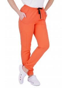 Spodnie medyczne damskie elastyczne joggery kolor pomarańczowy wiskoza elastan poliester