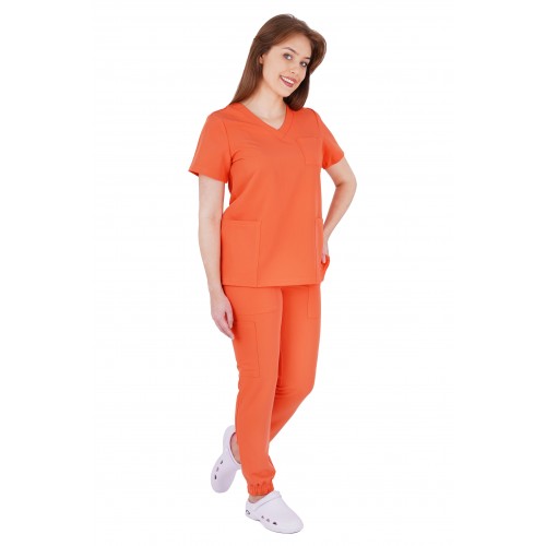 Mundurek medyczny damski kolor pomarańczowy wiskoza elastan poliester