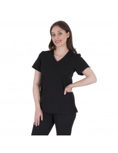 Bluza medyczna damska elastyczna kolor czarny wiskoza elastan poliester