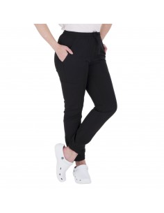 Spodnie medyczne damskie elastyczne joggery kolor czarny wiskoza elastan poliester