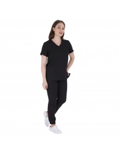 Mundurek medyczny damski elastyczny kolor czarny wiskoza elastan poliester