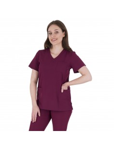 Bluza medyczna damska elastyczna bordowa wiskoza  elastan poliester