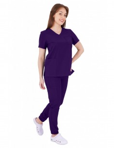 Bluza medyczna damska elastyczna  fioletowa wiskoza elastan poliester 2