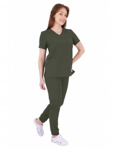 Bluza medyczna damska elastyczna  oliwkowa ciemna wiskoza elastan poliester 2