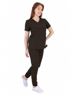 Bluza medyczna damska elastyczna czekoladowa wiskoza elastan poliester 2