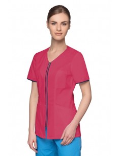 Bluza medyczna damska amarantowa, różowa na suwak rękaw krótki
