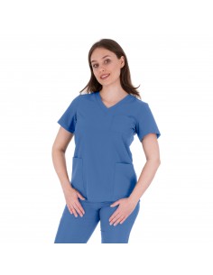Bluza medyczna damska elastyczna niebieska jeansowa wiskoza elastan poliester
