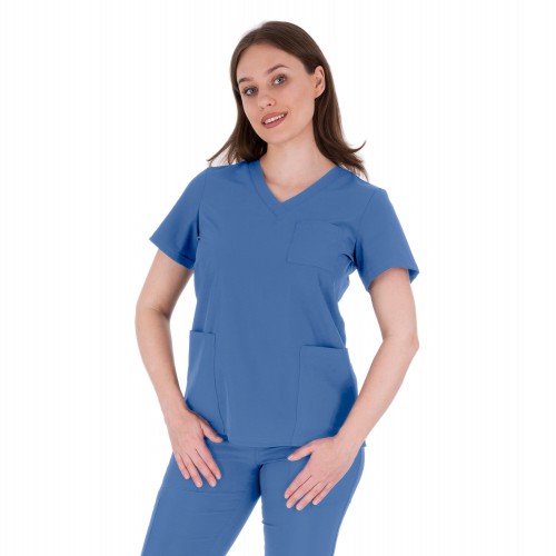 Bluza medyczna damska elastyczna niebieska jeansowa wiskoza elastan poliester