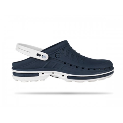 obuwie operacyjne WOCK Clog 03 White Navy Blue + pasek