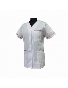 Bluza medyczna damska biała z lamówką amarantową