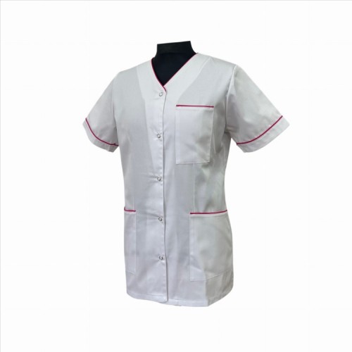 Bluza medyczna damska biała z lamówką amarantową