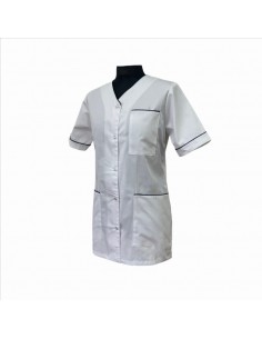 Bluza medyczna damska biała z lamówką granatową