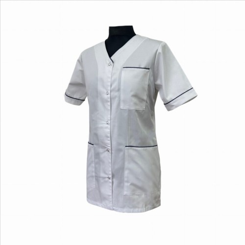 Bluza medyczna damska biała z lamówką granatową