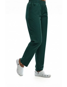 Spodnie medyczne damskie proste nogawki zielone butelkowe